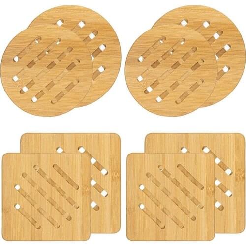8 Pcs Bamboo Trivets -Bamboo Hot Pads Trivet With Non-Slip Pads Heat Resistant Pads,For Hot Dishes Pot Bowl Teapots-ABUX