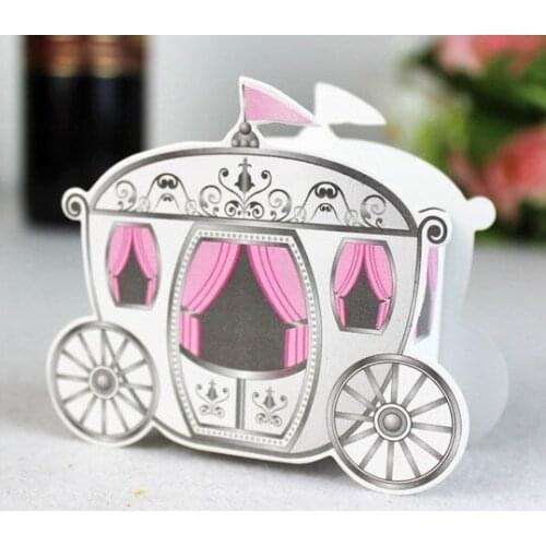 Free Shipping 10pcs Pink Carriage Wedding Favor Candy Boxes wedding Decoration baby shower gift box