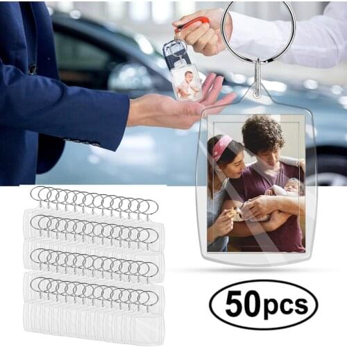 Photo Frame Key Ring, 50 Pieces Portable Transparent Picture Frame, Ideal Gifts for Students/ Friends