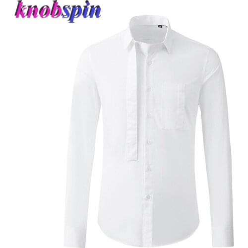Brand Business Male Dress Shirt 2021 Personalized Ribbon Stitching design Chemise Homme Long Sleeve Casual Men Shirts Plus Size