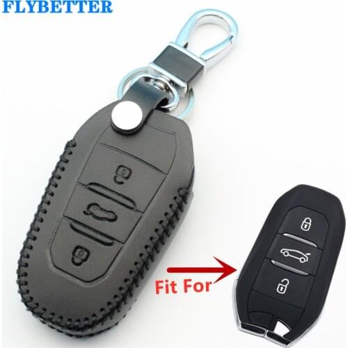 FLYBETTER Genuine Leather Smart Remote Key Case Cover For Peugeot 3008/508/2008 For Citroen C4L/DS6/C6/DS5 Car Styling L80