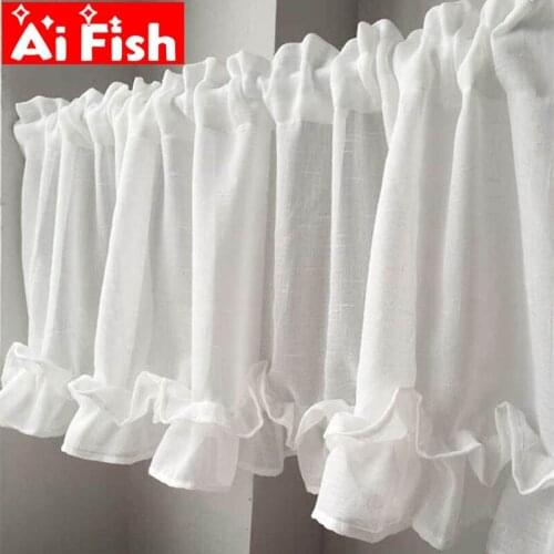 Pure White Half Curtain Coffee Tulle with Lotus Leaf Lace Bottom Short Curtain for Bar Kitchen Cabinet Door Childrens Room #4