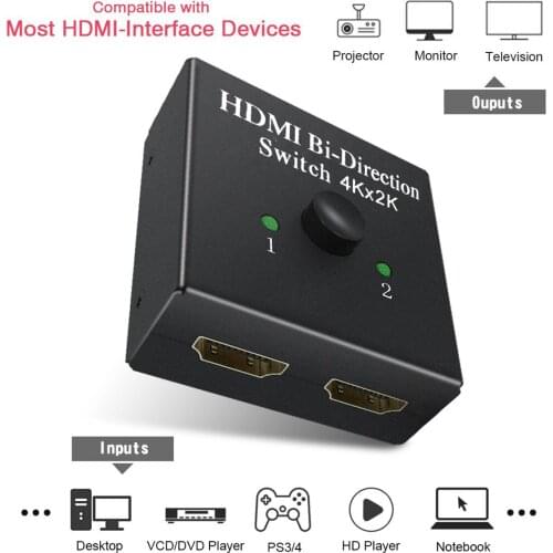4K 2 x 1 / 1 x 2 Bi-directional Switcher Splitter HDMI-compatible 3D HDTV 1080P HDCP Switcher Splitter For PS3 PS4 Xbox