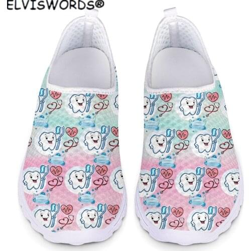 ELVISWORDS Gradient Color Tooth Care Design Ladies Lightweight Flats Shoes Breathable Womens Walking Shoes Non-slip Lazy Shoes