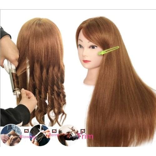 60CM golden 100% Real natural Hair Training Mannequin Head Curling Women Professional Hairdresser Practice Head