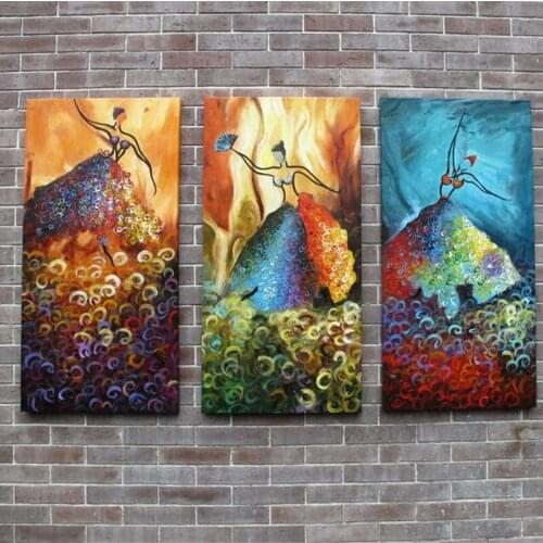Unframed oil painting three picture combination modern abstract dancer girls oil paintings for wall decoration