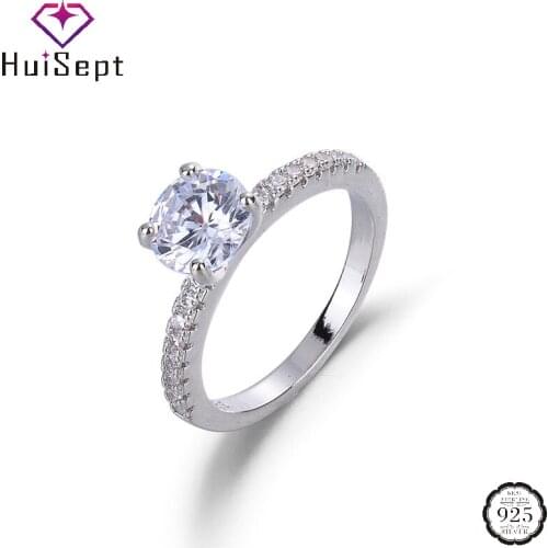 HuiSept 925 Silver Jewelry Ring Round Shape Zircon Gemstones Fashion Finger Rings for Women Wedding Engagement Party Accessories