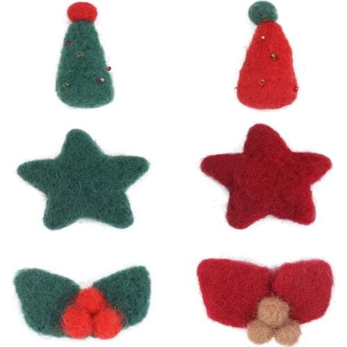 2PCs Christmas Tree Bowknot Star Flower Leaf Wool Felt Poke DIY Kits Craft Sewing Toy Kids Scarf Accessories Backpack Decoration