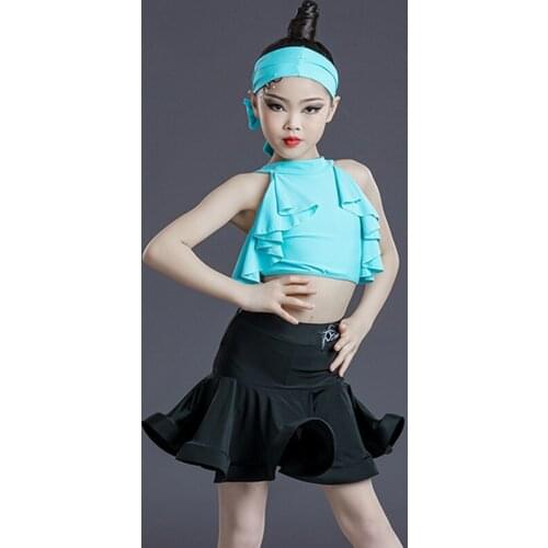 Summer New Style ChildrenS Latin Dance Costume Sling Lotus Leaf Suit Girls Latin Dance Clothes Practice Performance Wear SL4781