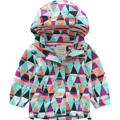 2021 NEW Spring Boy Girl Coats Fashion Cartoon lattice Printing Hooded Jacket Cool Reflective Stripe Baby Kids Windbreaker