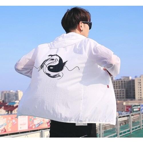 Summer Jacket Men Casual Chinese Style Thin Hooded Jacket Windbreaker Skin Coat Ultra-Light Coat Sun Protection Clothing