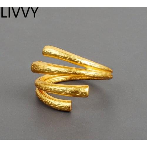 LIVVY Silver Color Cute Interweave Personality Adjustable Ring Fine Jewelry For Women Party Elegant Accessories