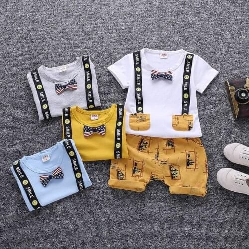 Baby Boys Cute Tie Tops Shorts Children Clothing Set Short Sleeve Clothes Gentleman Wedding Birthday Party Dress Toddler Suits