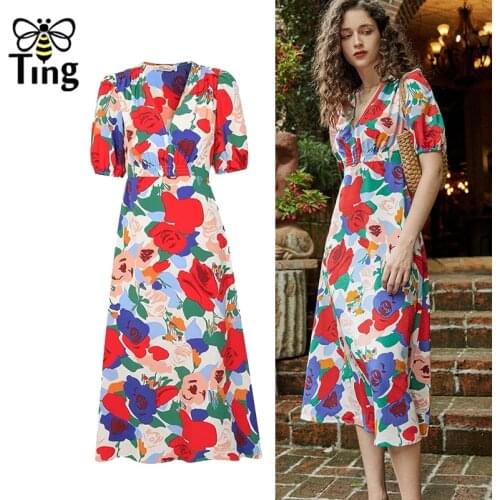 Tingfly Fashion Chic Vintage Street Dress Summer Aesthetic Floral Dress Vestidos Robe Elegant Party Dinner Frocks for Women ZA