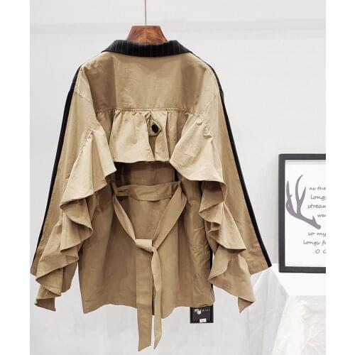 Fashion Designer Striped Jackets for Women Ruffles Patchwork Large Size Female Long Coats Fall 2020 Autumn Clothes LT842S50