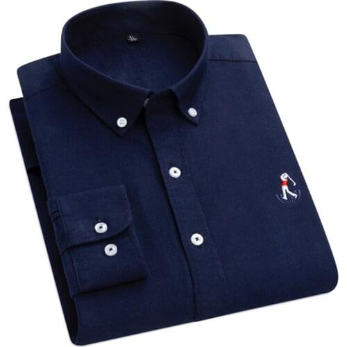 Aoliwen brand 2021 New Cotton Oxford Shirt For Mens Long Sleeve Casual Shirts Male Pocket Regular-Fit Button-Down Work Man Shirt