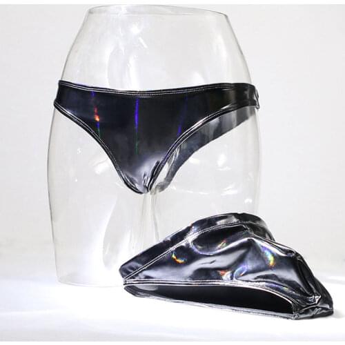 Sexy Men PU Latex PVC Shiny U Convex Briefs Sexy Lingerie G-string Rainbow T-Back Low Rise Micro Mini Bikini Gay Wear Plus Size