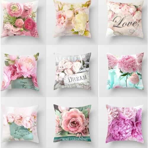 Pillow Retro Flower Pattern Square Cushion Waist Cushion Cover Living Room Sofa Room Bed Home Decoration