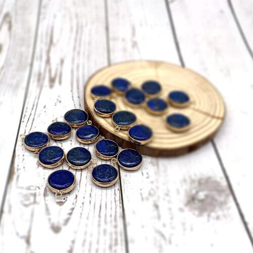 14 MM- 16 MM Charm Pendant Nature Stone Lapis Rimmed with Metal Two-Eared For Women Bracelet Necklace Fashion Jewelry