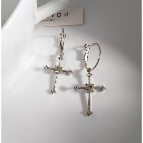 Wholesale S925 Silvery Needle Cross Crystal Earrings European and American Normcore Style Simple Ear Pendant Wholesale