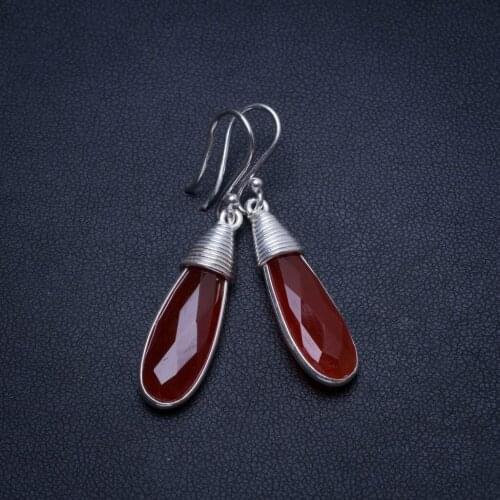 Natural Carnelian Handmade Boho 925 Sterling Silver Earrings 1 1/2" T4199