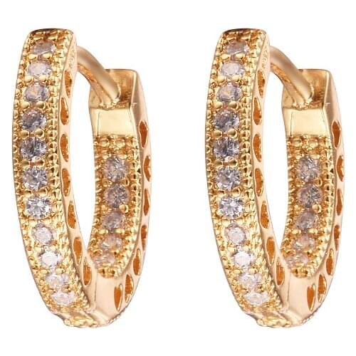 Sparkling Double Hoop Earrings Clear CZ Rose Golden Free Shipping Wholesale Jewelry Circle Round Female Earrings for Women