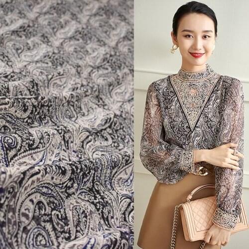 Vintage Ink Cashew Printed Chiffon Fabric Dress Shirt Cheongsam Women 's Clothing Fabric Design Sewing Fabric