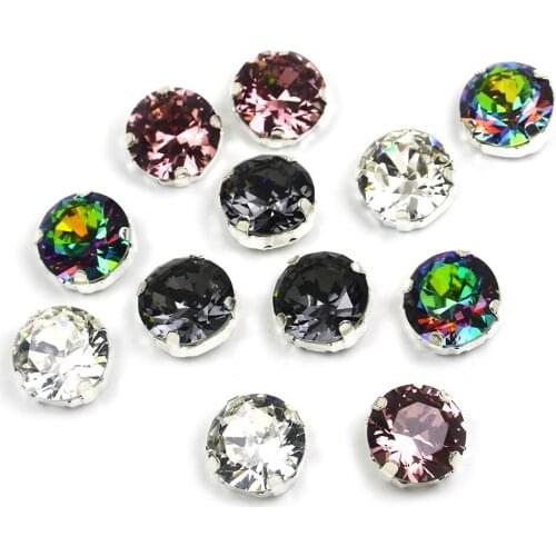 Top Quality 14mmRound sew on rhinestones With Claw Pointback Crystal Round Glass Sewing Rhinestones strass For needlework Dress