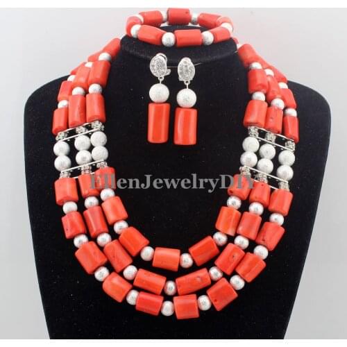 Handmade High-quality Coral Women Necklaces Costume Jewelry Nigerian Wedding African Coral Beads Jewelry Set W11614