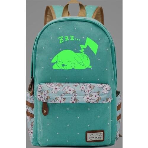 Pokemon Pikachu Green Luminous Student Schoolbag Casual Backpack Cute School Supplies