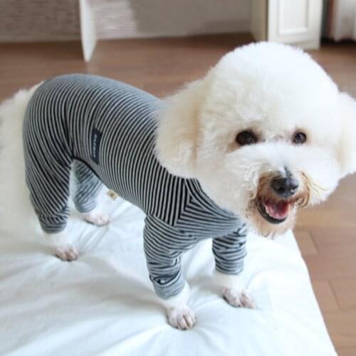 Pet Dog Jumpsuits Clothes Spring Autumn Thin 100%Cotton Stripe Hoodies Jumpsuit For Small Medium Dog Outerwear Puppy Clothing