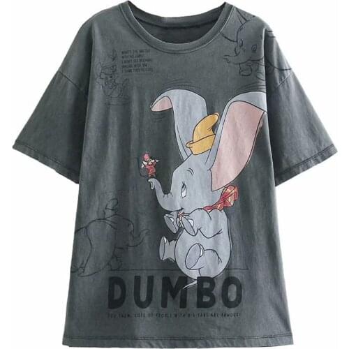 Disney Cartoon Dumbo Shirts for Women Print Round Neck Short-sleeved Women Fashion Clothing Graphic T-Shirts Harajuku Kawaii