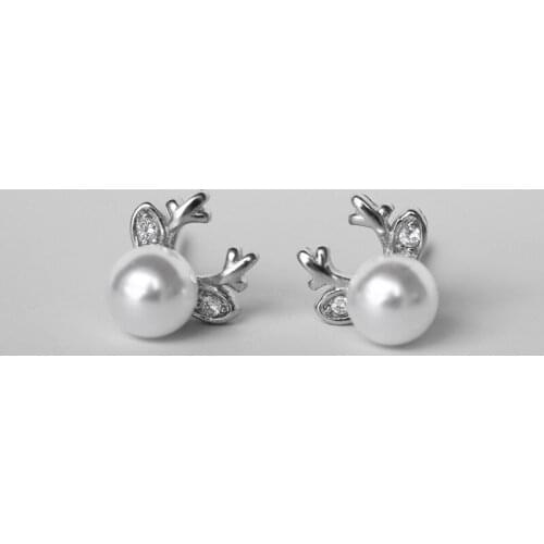 925 sterling silver Antlers pearl Stud Earrings for Women Elegant Wedding Jewelry pendientes mujer moda 2019 Brincos