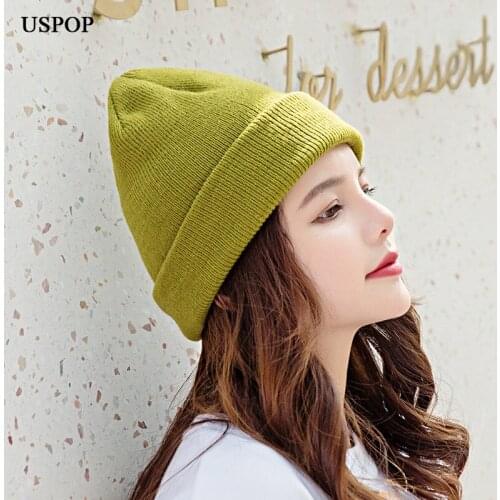 USPOP winter hats women skullies solid color knitted hats female beanies men cold hats