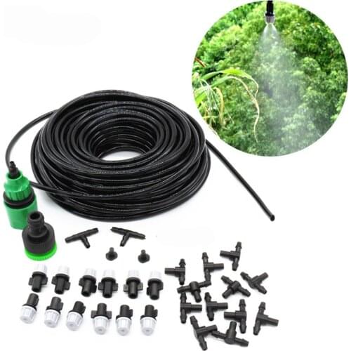 1 Kit Fog Watering Irrigation System Portable Misting Cooling Automatic Water Nozzle 10M PVC Hose Spray Head 4/7mm Tee Connecter