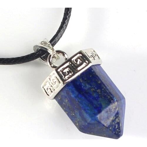 100-Unique 1 Pcs Silver Plated Lapis Lazuli Small Hexagon Column Pendant For Gift Jewelry