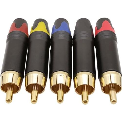 2Pcs Gold-plated RCA Plug Color Connector RCA Male Audio Speaker Plugs Soldering Jack Adapter for 4mm Cable