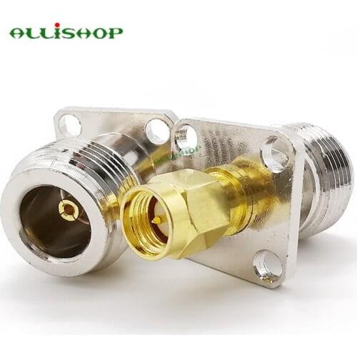 2Pcs SMA Plug to N Jack RF Coaxial 50 Ohm N Female to SMA Male with 4 Hole Flange Connector Adapter