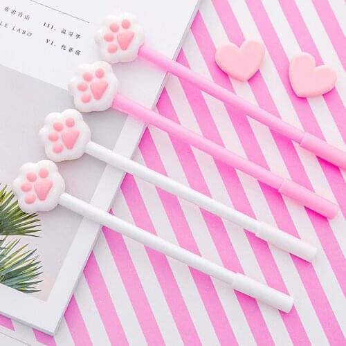 24 PCS Pink Girl Softhearted of Dry Cats Paw of Neutral Pen Creative Lovely Students Kawaii School Supplies Pens for Writing