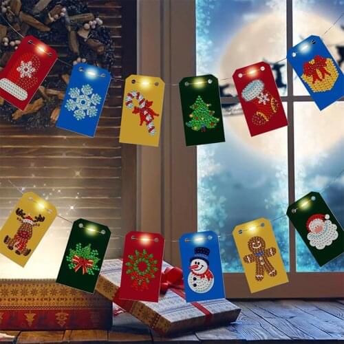 DIY Diamond Painting Christmas Lights Cardboard Pendant Kit Mosaic Rhinestone Chain Christmas Decoration for home Craft Gift