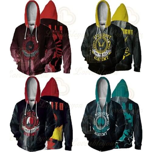 Anime Cool Fashion My Hero Academia Todoroki Shoto Hoodie Sweatshirts Men Women Zip Up Jacket Cosplay Costume School Uniforms