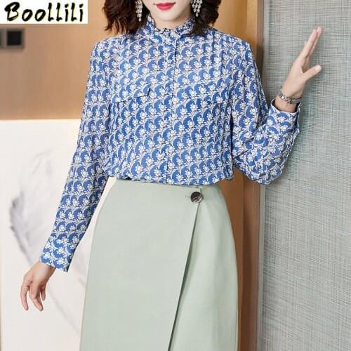 Boollili Real Silk Shirts Womens Tops and Blouses Long Sleeve Blouse Spring Autumn Korean Office Lady Clothing Blusas 2020