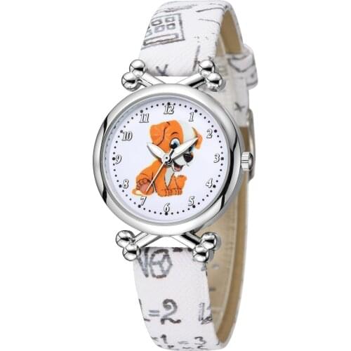 Lovely Dog Pattern Watch For Children Unique Bone dial Style Boy and Girl Best gift Leather strap Student Women Quartz Watches
