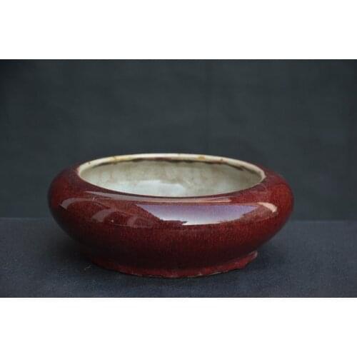 Antique QingDynasty porcelain basin,Red glaze,,Hand-painted crafts,Decoration,collection &Adornment