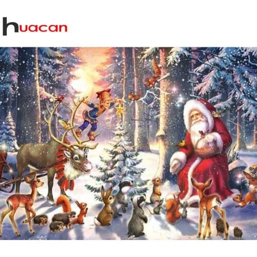 Huacan Diamond Painting New Arrival Christmas Home Decor Diamond Embroidery Santa Claus Animals Mosaic Forest Diamond Art