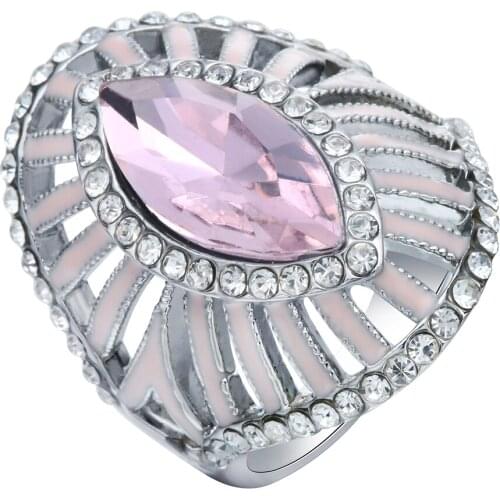Fashion Women Engagement Ring Pink Austrian Crystal White gold-color Large Lady Rhinestone Wedding Jewelry Distribution