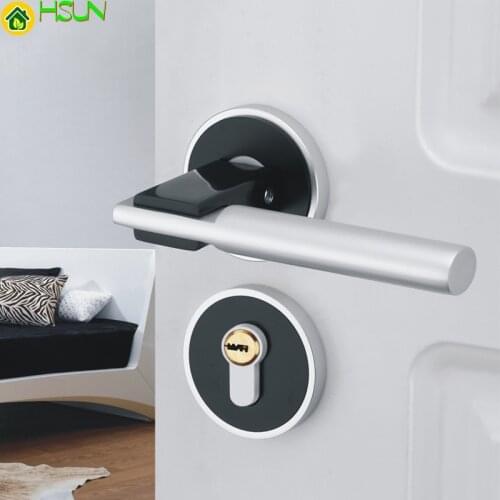 Space Aluminum Door Lock Indoor Lock Concise Bedroom Black And White Wooden Doors Lock