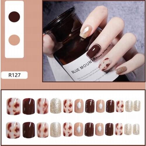 Short Length False Nails 24pcs Art Decorations Fake Fingernails Nail Full Cover Glue Manicure Tools Gel Kit Stickers And Decals