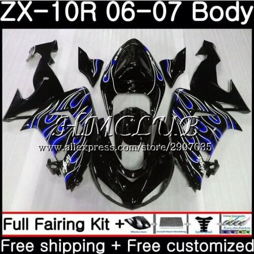Bodywork For KAWASAKI NINJA ZX1000C ZX-10R 2006 2007 61HC.8 ZX1000 C ZX 10 R ZX 10R 06 07 ZX10R blue flames 06 07 Fairing kit