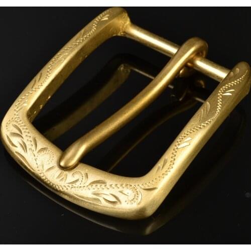 DIY leather craft solid brass material pin buckle hand carved edge 52x61mm inner width 40mm